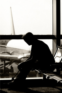 Woman Waiting in Airport (BW Silhouette)